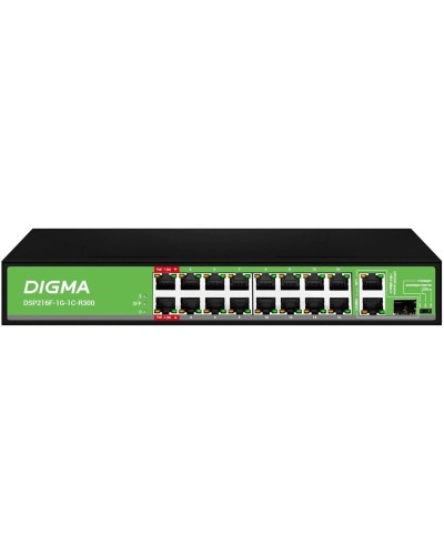 DSP216F-1G-1C-R300 (L2) 16х100Мбит/с 1х1Гбит/с 1хКомбо(1000BASE-T/SFP) 16PoE 16PoE+ 2PoE++ 300W. Коммутатор с питанием по PoE. Digma в Нижнем Тагиле