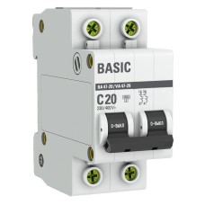 Автоматический выключатель 2P 20А (C) 4,5кА ВА 47-29 Basic (mcb4729-2-20C). Автоматический выключатель. EKF
