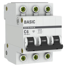 Автоматический выключатель 3P 6А (C) 4,5кА ВА 47-29 Basic (mcb4729-3-06C). Автоматический выключатель. EKF