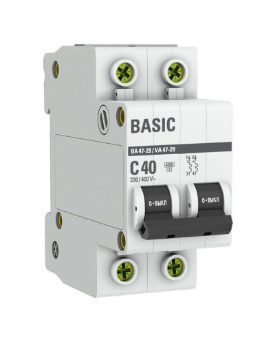 Автоматический выключатель 2P 40А (C) 4,5кА ВА 47-29 Basic (mcb4729-2-40C). Автоматический выключатель. EKF в Нижнем Тагиле