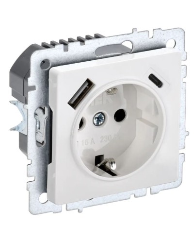 Розетка с з/к с USB A+C 18Вт РЮш11-1-БрБ белый BRITE (BR-R14-16-U22-018-K01). Розетка с заземлением с защитными шторками, 18Вт. IEK в Нижнем Тагиле