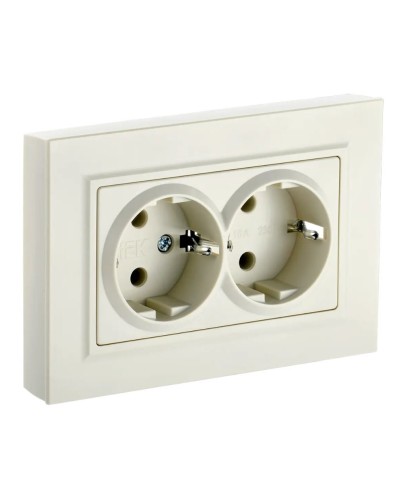 Розетка 2-местная с з/к РС12-3-БрКр бежевый BRITE (BR-R21-16-K10-F). Розетка с заземлением без защитных шторок в сборе. IEK в Нижнем Тагиле