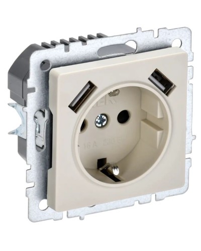 Розетка с з/к с USB A+A 3,1А РЮш10-2-БрКр бежевый BRITE (BR-R14-16-U21-D31-K10). Розетка с заземлением с защитными шторками, 3,1А. IEK в Нижнем Тагиле