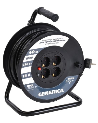 УК40 4 места 2P+PE, 40м GENERICA (WKP20-16-04-40-G). Удлинитель на катушке с термозащитой, 3х1,5кв.мм. IEK в Нижнем Тагиле