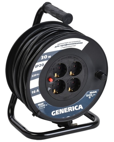 УК30 4 места 2P+PE, 30м GENERICA (WKP20-16-04-30-G). Удлинитель на катушке с термозащитой, 3х1,5кв.мм. IEK в Нижнем Тагиле