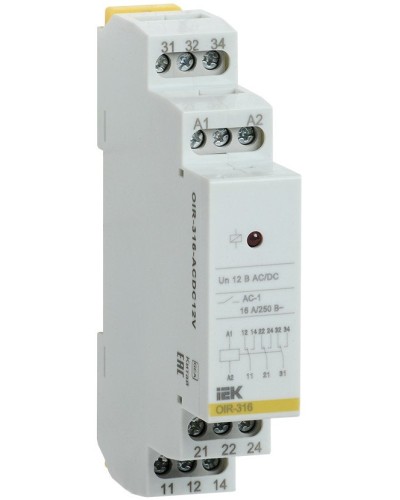 Реле промежуточное модульное OIR 3 контакта 16А 12В AC/DC (OIR-316-ACDC12V). Реле промежуточное модульное. IEK в Нижнем Тагиле
