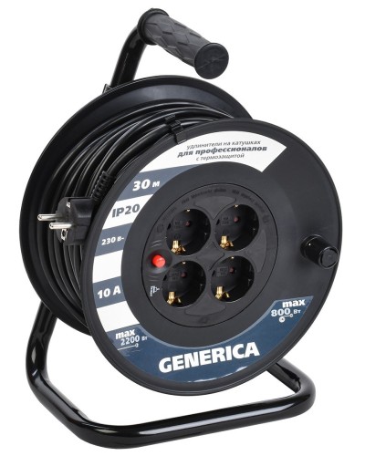 УК30 4 места 2P+PE, 30м GENERICA (WKP10-10-04-30-G). Удлинитель на катушке с термозащитой, 3х1,0кв.мм. IEK в Нижнем Тагиле