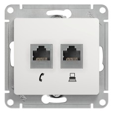Glossa розетка RJ11+RJ45, 2-местная, кат. 5Е, скрытой установки, механизм, белый (GSL000185). Розетка компьютерная + телефонная. Systeme Electric