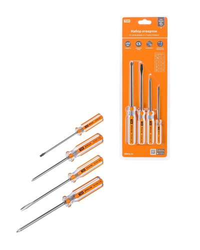 Набор отверток 4шт.: SL3x75, SL5х100, PH1х75, PH2х100, блистер, CS Гранит TDM (SQ1013-0101). Набор отверток. TDM ЕLECTRIC в Нижнем Тагиле