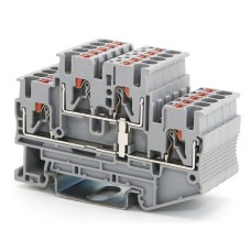 Клемма двухуровневая, зажим push-in, 2.5 кв.мм, серая (VPRTT-2.5-GY). Клемма проходная, 4 точки подключения. ДКС