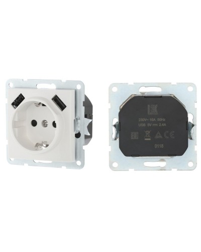 Розетка с з/к + 2xUSB разъема, 2А, белый LK60 (868004-1). Розетка. Экопласт в Нижнем Тагиле