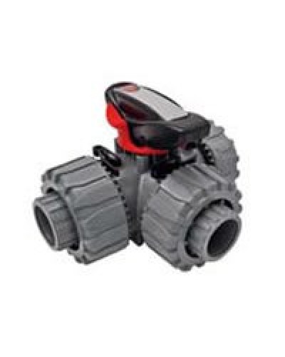 Ecoplast Кран шаровой трехходовой ПВХ D25 (уплотнение TPV, остальное EPDM) с муфтовым окончанием (49448). Кран шаровой, с муфтовым окончанием. Экопласт в Нижнем Тагиле